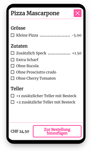 Optionen in App auswählen.