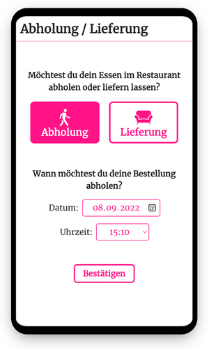 Abhol- oder Lieferzeit wählen.
